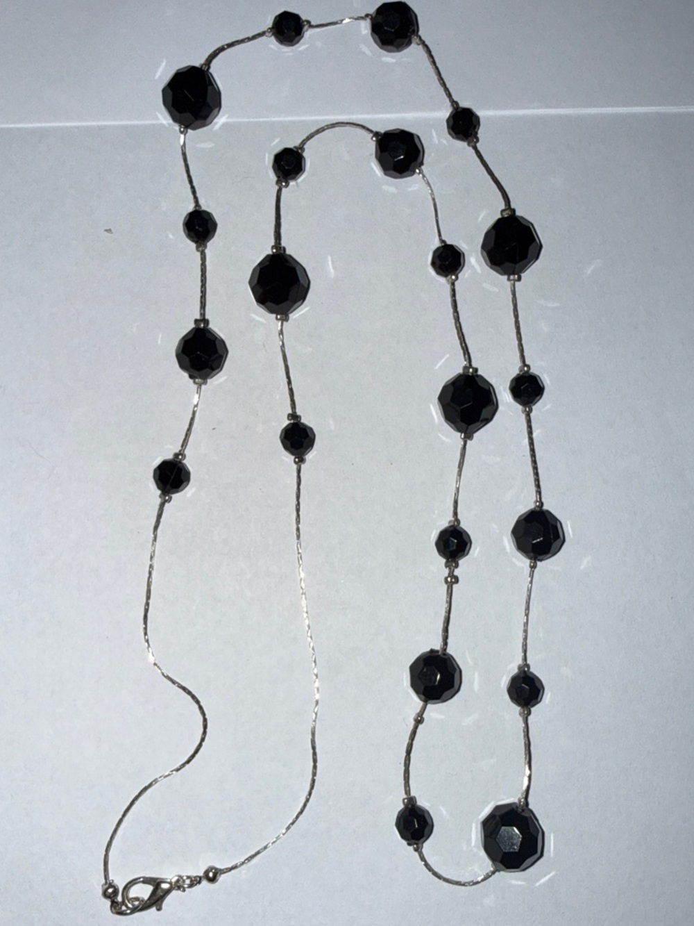 Long Black Bead Station Necklace - Women Jewelry